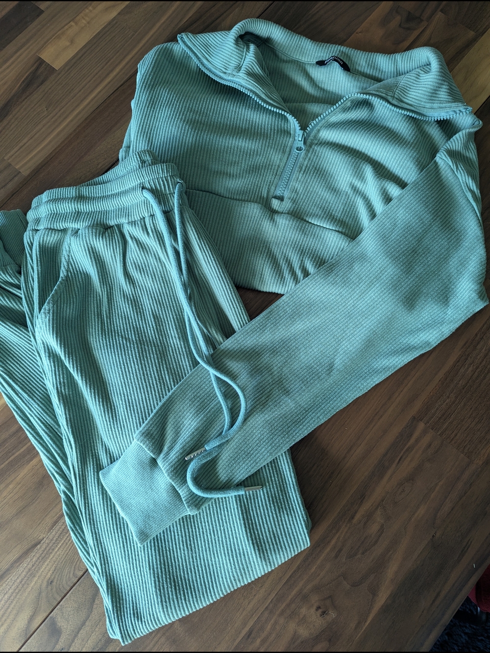 Ribbed Half-Zip Lounge Set in Terquois Green, Light Green, Sage Green